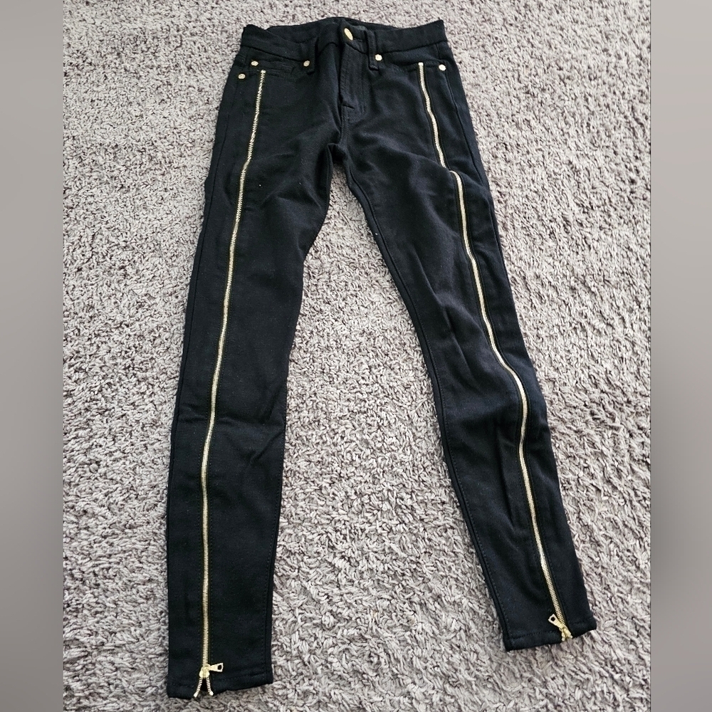 7 for All Mankind black jeggings size 25 gold zipper down front jeggings….